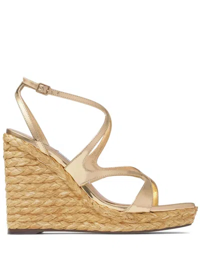 JIMMY CHOO 110MM AYLA RAFFIA WEDGED SANDALS
