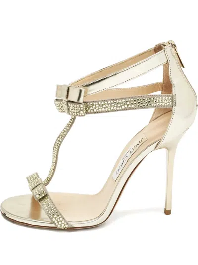 Pre-owned Jimmy Choo 110mm Bow Embellishment Crystal Sandals In Gray