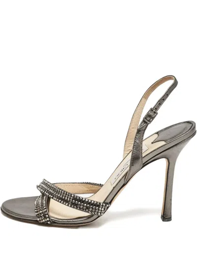 Pre-owned Jimmy Choo 110mm Crystal-embellished Heeled Sandals In Gray