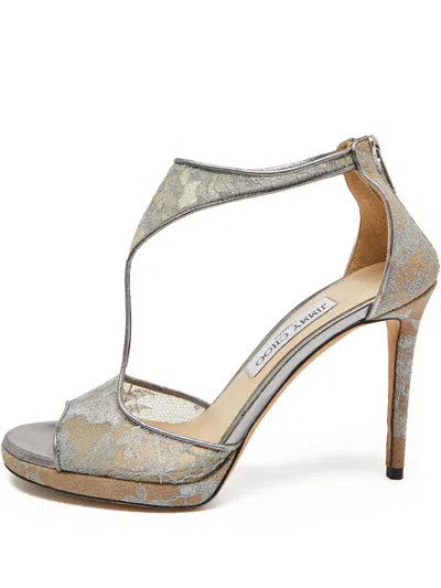 Pre-owned Jimmy Choo 110mm Floral-mesh Sandals