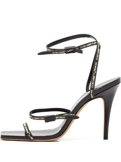 Pre-owned Jimmy Choo 110mm Leather Logo-straps Heeled Sandals In Black
