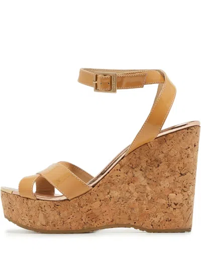 Pre-owned Jimmy Choo 110mm Leather Sandals In Neutral