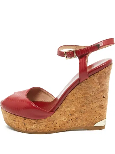 Pre-owned Jimmy Choo 110mm Leather Wedge Sandals