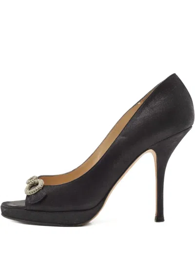 Pre-owned Jimmy Choo 110mm Open-toe Embellishment Pumps In Black