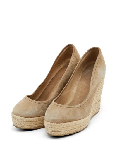 Pre-owned Jimmy Choo 110mm Wedge Platform Pumps In Neutral