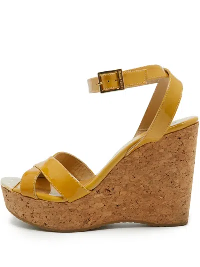 Pre-owned Jimmy Choo 115mm Patent Wedged Sandals