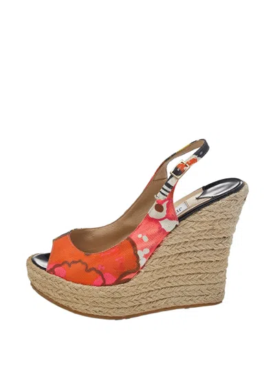 Pre-owned Jimmy Choo 120mm Canvas Espadrille Sandals In Red