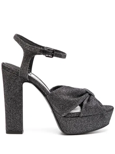 Jimmy Choo 120mm Heloise Glitter Knot Platform Sandals In Black
