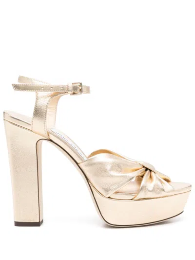 Pre-owned Jimmy Choo 120mm Heloise Sandals In Gold