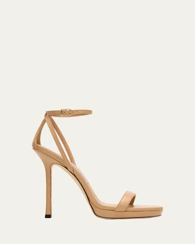 Jimmy Choo 120mm Moza Leather Platform Ankle-strap Sandals In Brown