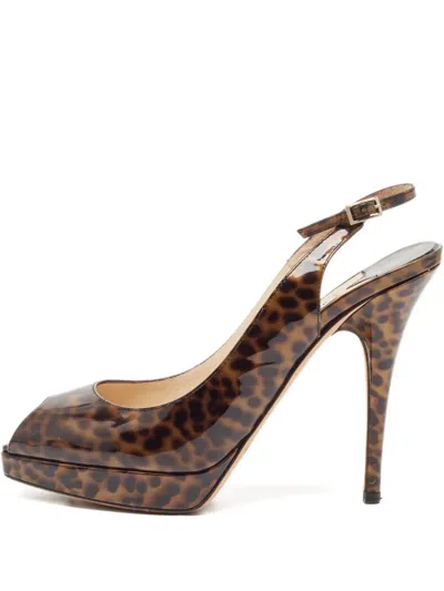 Pre-owned Jimmy Choo 120mm Patent Leather Leopard-print Pumps In Brown
