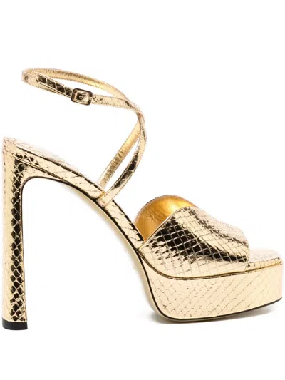 Jimmy Choo 120mm Snakeskin Sandals In Gold