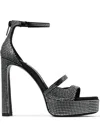 Jimmy Choo Claressa 125 Crystal Satin Platform Sandals In Black