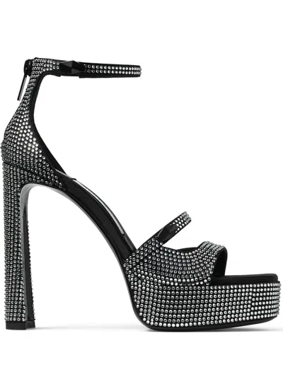 Jimmy Choo Womens Black/crystal Claressa Crystal-embellished Satin Heeled Sandals Eur 38.5 / 5.5 Uk