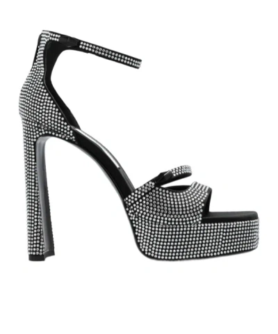 Jimmy Choo Claressa 125 Crystal Satin Platform Sandals In Black