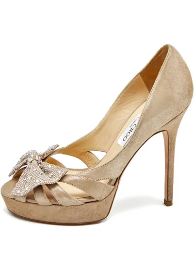 Pre-owned Jimmy Choo 125mm Crystal-embellished Peep-toe Pumps