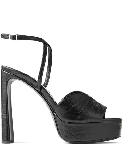 Jimmy Choo Karli 125 Leather Platform Sandals In Black