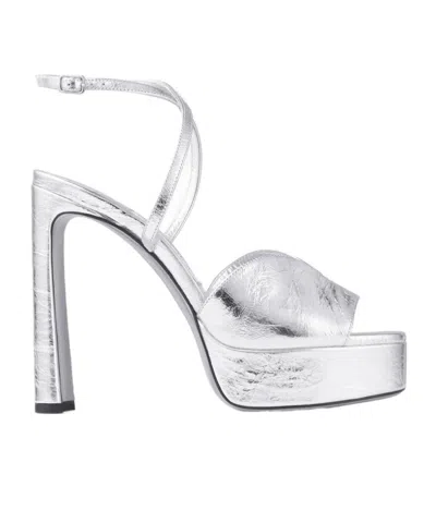 Jimmy Choo Karli 125 Metallic Leather Platform Sandals In Silver