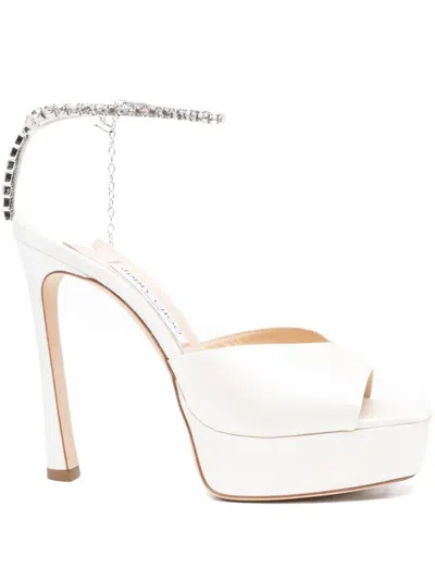 Pre-owned Jimmy Choo 125mm Saeda Crystal-embellished Platform Sandals In White