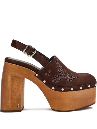 Jimmy Choo Embroidered Platform Sandals Studded Slingback In Brown