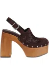 Jimmy Choo Chunky Heel Embroidered Studded Clog In Brown