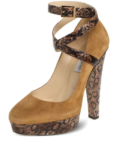 Pre-owned Jimmy Choo 145mm Leather Heeled Pumps In Brown