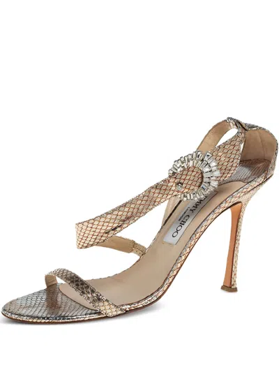 Pre-owned Jimmy Choo 150mm Crystal-embellished Sandals In Gold