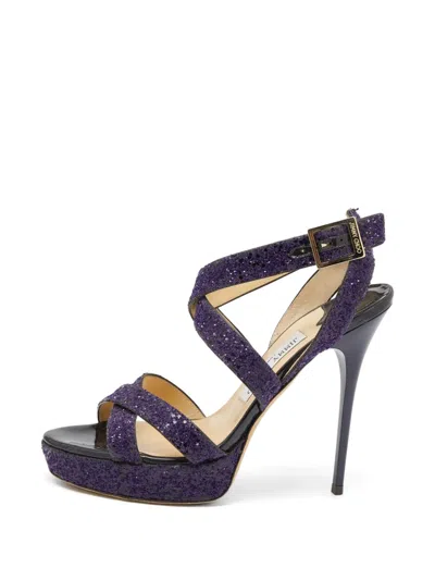 Pre-owned Jimmy Choo 150mm Glitter-detail Criss-cross Heeled Sandals In Purple