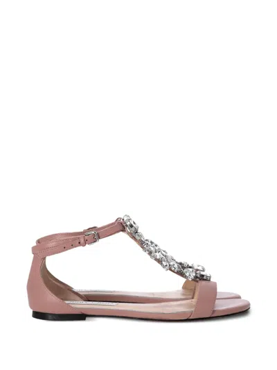 Pre-owned Jimmy Choo 1990s Crystal Embellished T-strap Sandals In Pink