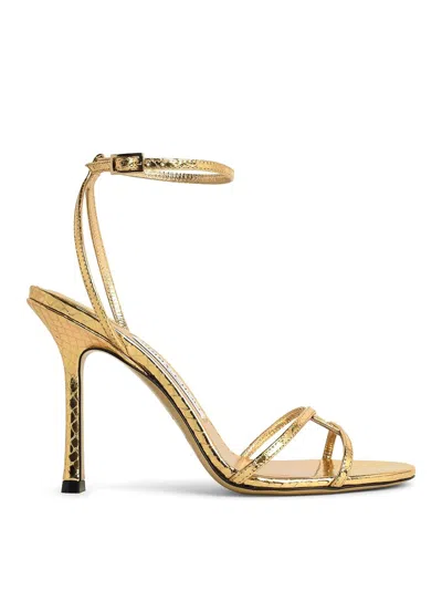 JIMMY CHOO 1998 LEO 100 GOLD LEATHER SANDALS