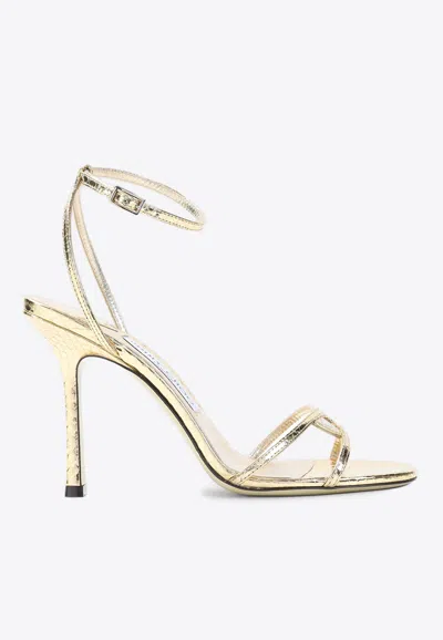 Jimmy Choo 1998 Leo 100 Metallic Leather Sandals In Gold
