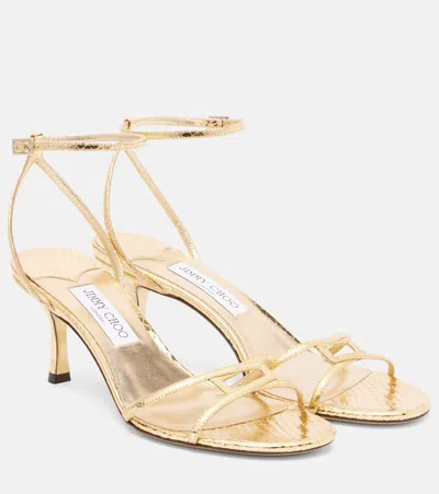 Jimmy Choo 1998 Leo 65 Metallic Leather Sandals In Gold