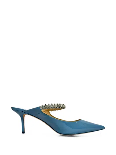 Pre-owned Jimmy Choo 2010 Bing Crystal-strap Mules In Blue
