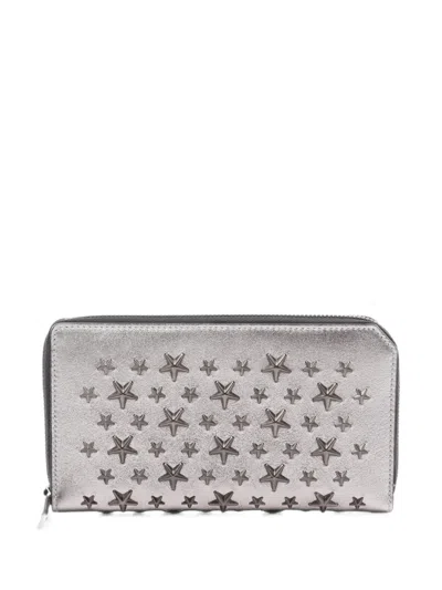 Pre-owned Jimmy Choo 2010s Carnaby Star-stud Wallet In Silver