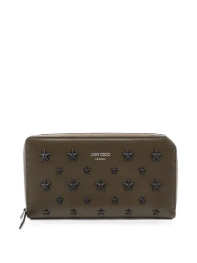 Pre-owned Jimmy Choo 2010s Carnaby Star-studded Wallet In Green