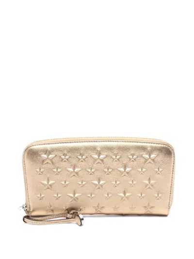 Pre-owned Jimmy Choo 2010s Filipa Star-studded Zipper Wallet In Gold