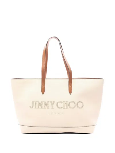 Pre-owned Jimmy Choo 2010s Leather-trim Tote Bag In Neutral