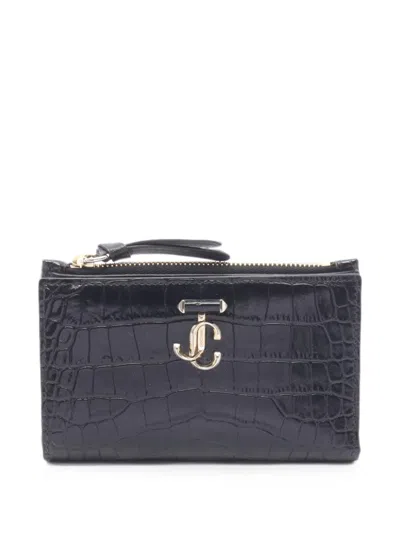 Pre-owned Jimmy Choo 2010s Litzy Croc-embossed Bifold Wallet In Black
