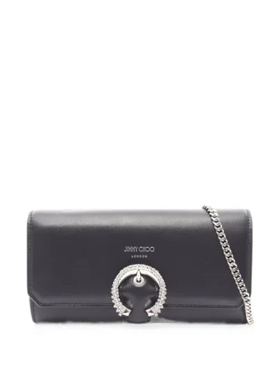 Pre-owned Jimmy Choo 2020s Crystal-buckle Shoulder Bag In Black