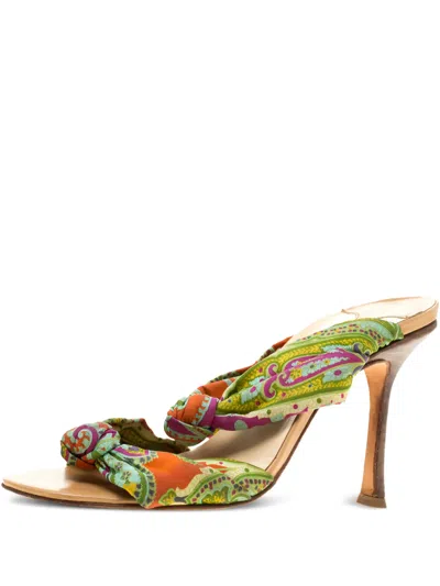Pre-owned Jimmy Choo 2023 100mm Printed Mules In Green
