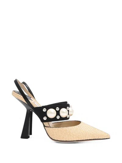Pre-owned Jimmy Choo 2023 Breslin 100 Pearl-embellished Pumps In Neutrals