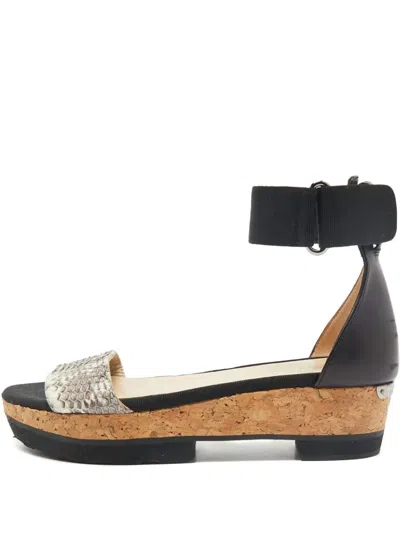 Pre-owned Jimmy Choo 2024 45mm Snakeskin Sandals In Black