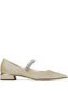 Jimmy Choo Pointed Toe Flat With Crystal Strap In Gold