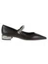 Jimmy Choo Nappa Leather Bing Ballerinas With Embellished Strap In Black