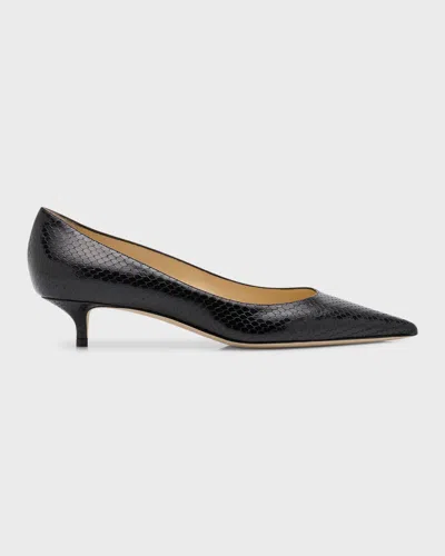 Jimmy Choo Amelia Embossed Kitten-heel Pumps In Black