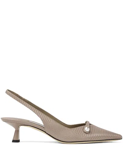 Jimmy Choo Amita 45 Snake-effect Leather Point-toe Slingback Pumps In Brown