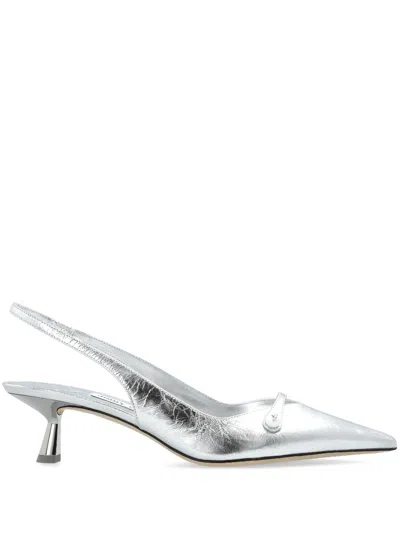 Jimmy Choo Amita 45 Metallic Leather Point-toe Slingback Pumps In Silver