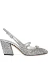 Jimmy Choo 45mm Belinda Glitter Slingback Block-heel Pumps In Silver