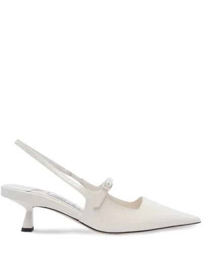 Jimmy Choo Didi 45 Glossy Patent Leather Slingback Pumps In White