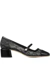 Jimmy Choo Elisa Pumps Block Heel Lace Overlay Pearls In Black
